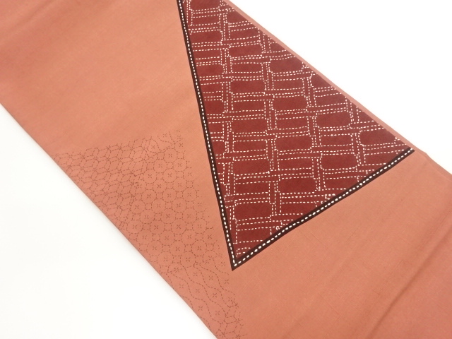 JAPANESE FUKURO OBI / TSUMUGI / SASHIKO / GEOMETRIC